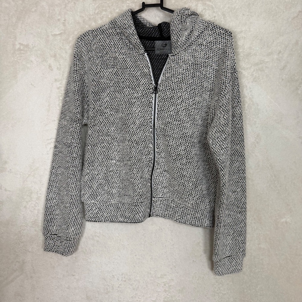 Foray Golf Womens XS‎ Black White Textured Knit Full Zip Hoodie Jacket Oversized
